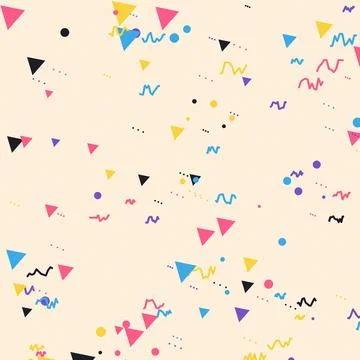 Colorful geometric shapes pattern with dots and wavy lines on light backgroun Stock Illustration