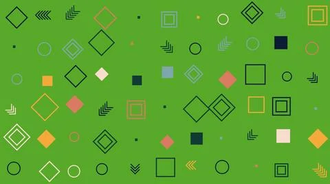 Colorful geometric shapes pattern on green background Stock Illustration