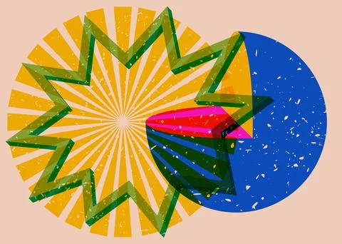 Colorful geometric shapes in risograph print texture style. Object in trend.. Stock Illustration