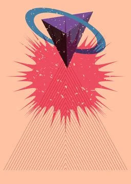 Colorful geometric shapes in risograph print texture style. Object in trend.. Stock Illustration