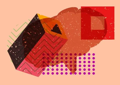 Colorful geometric shapes with speech bubble. Object in trendy riso graph d.. Stock Illustration