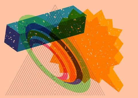 Colorful geometric shapes with speech bubble. Object in trendy riso graph d.. Stock Illustration