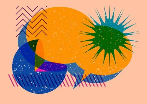 Colorful geometric shapes with speech bubble. Object in trendy riso graph d.. Stock Illustration
