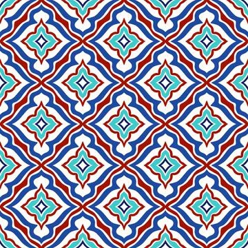 Colorful Geometric Tile Pattern with Wavy Lines Stock Illustration