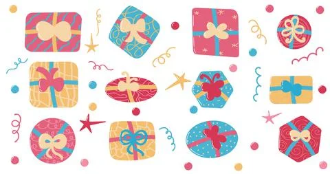 Colorful gift and present boxes set for any holidays isolated vector illustra Stock Illustration