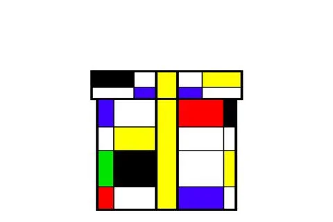 Colorful Gift Box with rectangles in Mondrian style Stock Illustration
