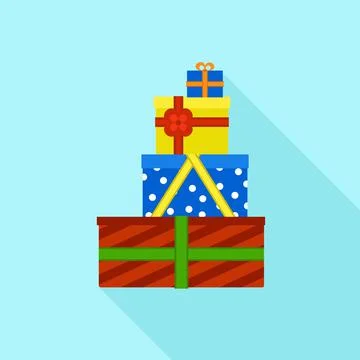Colorful gift box stack icon, flat style Stockillustratie