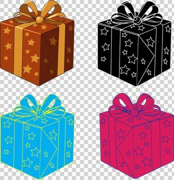 Colorful Gift Box Vector Set with Ribbons and Stars – Holiday Celebration Design Stock Illustration
