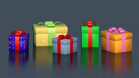 Colorful gift boxes on a blue background. Christmas, holidays and gifts concept. Stock Footage 166282427