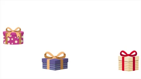 Colorful gift boxes with bows fall from above and move in a line Video stock 333580666
