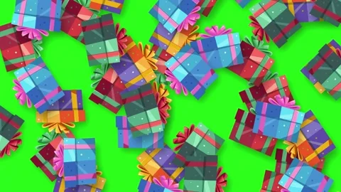 Colorful Gift Boxes Falling Animation on Chroma Key Green Screen Background Stock Footage 345041509