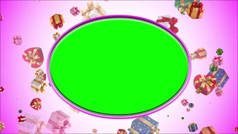 Colorful Gift Boxes Form a Decorative Frame Around an empty Green Photo Frame Video stock 348392840