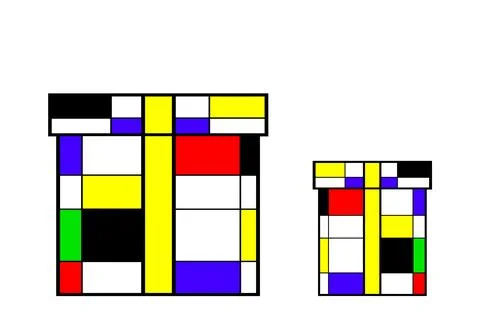 Colorful Gift Boxes with rectangles in Mondrian style Stock Illustration
