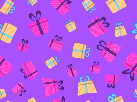 Colorful gift boxes seamless pattern. Collection of various gift boxes Stock Illustration