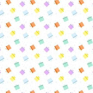 Colorful gift boxes seamless pattern with winter ornament and snowflakes. Stock Illustration