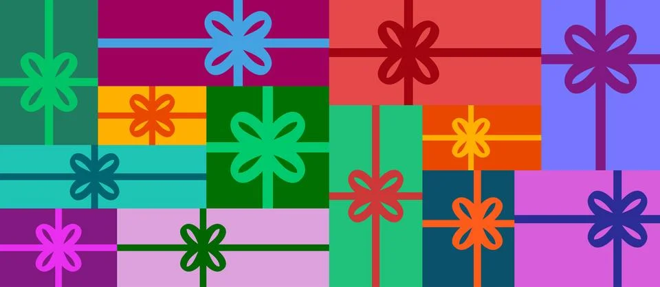 Colorful gift boxes seamless vector pattern. Holiday gifts background banner 스톡 일러스트
