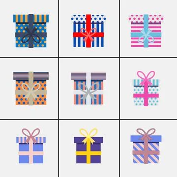 Colorful gift boxes set with different packages Stock Illustration