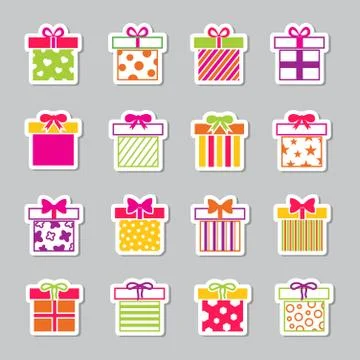 Colorful gift boxes vector icons set Illustrazione stock