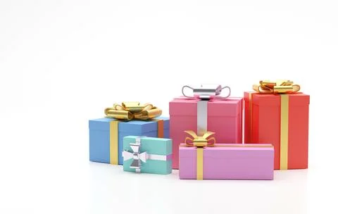 Colorful gift boxes on white background, Copy space for text advertisement, 3 Stock Illustration