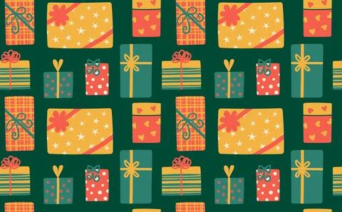 Colorful gift, present in box with ribbon Christmas pattern Stock Illustration