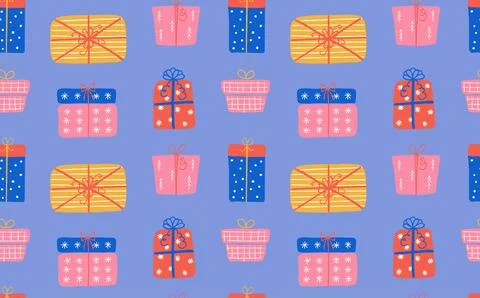 Colorful gift, present in box with ribbon Christmas pattern Stock Illustration