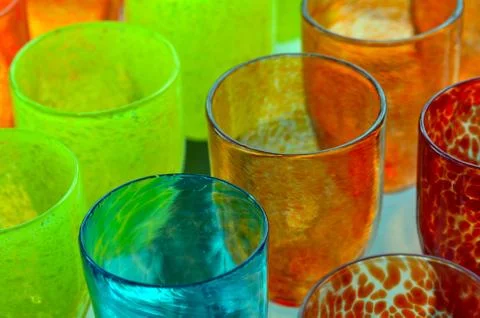 Colorful Glass-work cups background Stock Photos