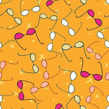 Colorful glasses seamless vector pattern on yellow Stock Illustration