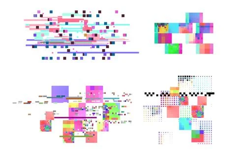 Colorful glitch art elements vector illustration set Illustrazione stock