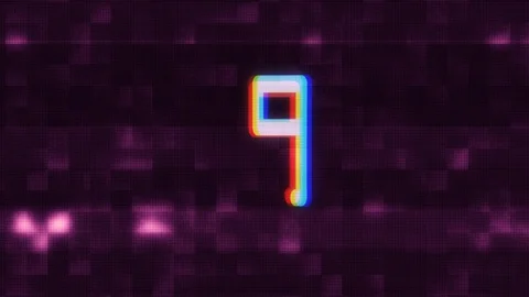 Colorful glitch countdown from 10 to 1 interference purple background numbers Video stock 95266460