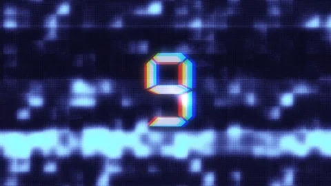 Colorful glitch countdown from 10 to 1 interference moise blue background Stock Footage 95266853