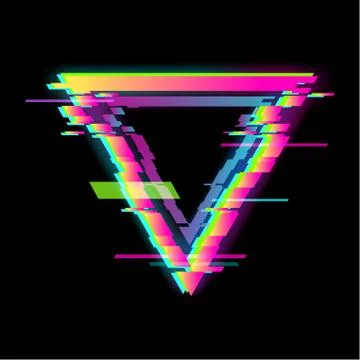 Colorful glitch triangle geometric shape, frame with neon glitch effect 스톡 일러스트