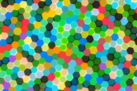 Colorful glitter hexagons scattered on a surface Stock Illustration