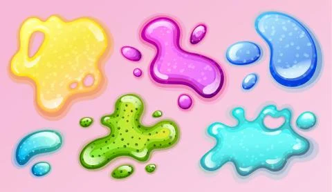 Colorful glitter slime blobs vector illustration set. Girly goo stains Stock Illustration