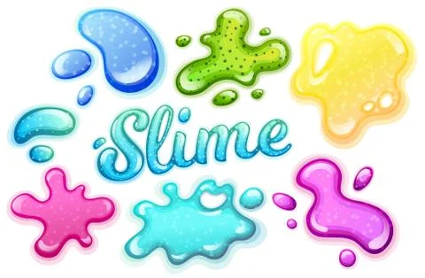 Colorful glitter slime blobs vector illustration set. Girly goo stains Stock Illustration
