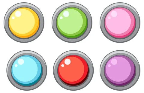 Colorful Glossy Buttons Set with Metallic Borders Illustrazione stock