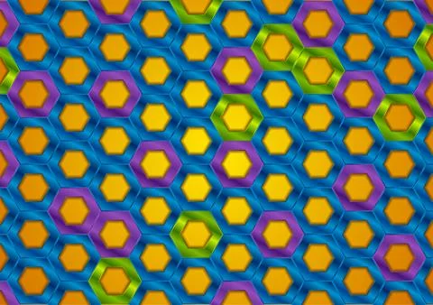 Colorful glossy hexagons abstract pattern background Stock Illustration