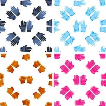Colorful gloves seamless pattern presenting various hand protection for Illustrazione stock