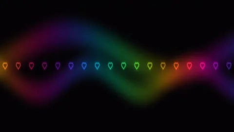 Colorful glow of hearts in a wave pattern on a black Stock Footage 338229327