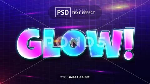 Colorful glow neon text effect editable PSD-sjabloon