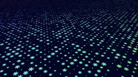Colorful glowing asterisk pattern grid on dark background, abstract motion Video stock 333188758