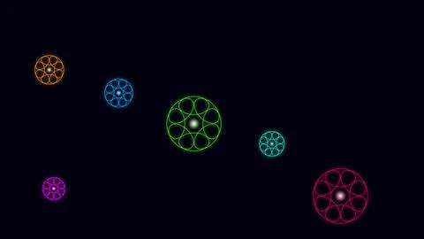 Colorful glowing circles pattern on dark black background Stockillustratie
