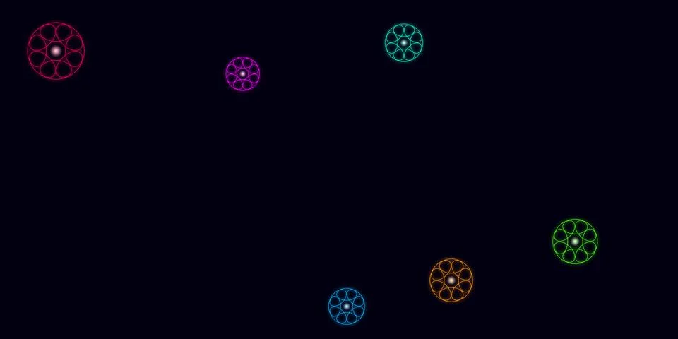 Colorful glowing circular patterns on dark background Stock Illustration