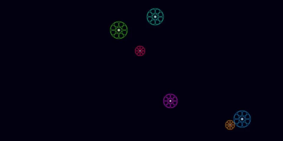Colorful glowing circular patterns on a dark background Illustrazione stock