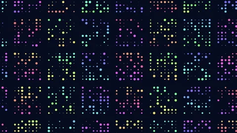 Colorful glowing dot matrix animation background with abstract digital pattern Video stock 330058612