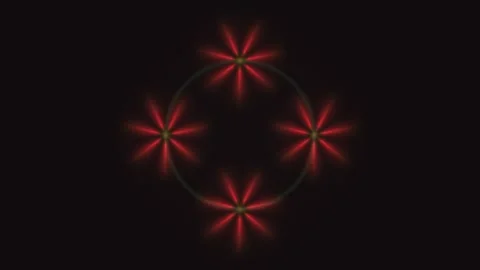 Colorful glowing flowers in a circular pattern on a dark Stock Footage 338390221