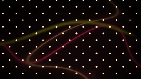 Colorful Glowing Light Trails Flowing over a Dark Dotted Grid Pattern Stock Footage 343693120