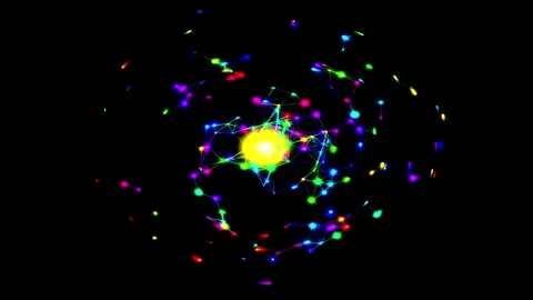 Colorful glowing neural network and data nodes constellation expanding from.. Stock Footage 344709720