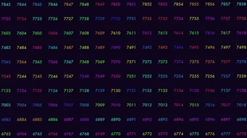 Colorful glowing numbers grid on dark background, abstract digital data display Stock Footage 333147675