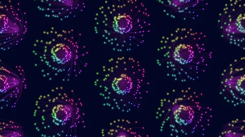 Colorful glowing particle spirals on dark background, abstract motion footage Stockbeeldmateriaal 333188853