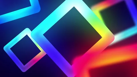 Colorful glowing square frames with smooth camera movement on dark abstract Vidéo 335029742